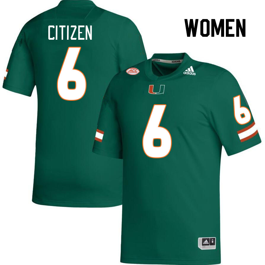 Women #6 TreVonte Citizen Miami Hurricanes College Football Jerseys Stitched-Green